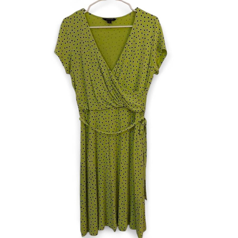 Lands-end Women's Green and Yellow Polka Dot Wrap Dress Size Med Petite (10-12)